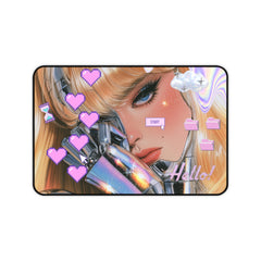 Cyber Pop Desk Mat — Retro Pixel Hearts & 'Hello!' Aesthetic Mouse Pad