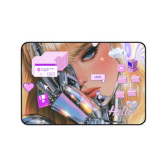 Cyber Pop Desk Mat — Retro Pixel Hearts & 'Hello!' Aesthetic Mouse Pad