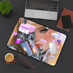 Cyber Pop Desk Mat — Retro Pixel Hearts & 'Hello!' Aesthetic Mouse Pad