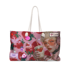 Ichigo- Strawberry Kawaii Weekender Beach Bag — Pink Retro Anime Travel Tote