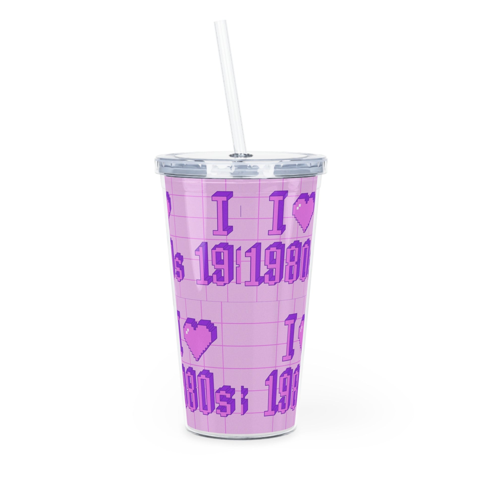 1980s Plastic Tumbler with Straw - Existential Quotes