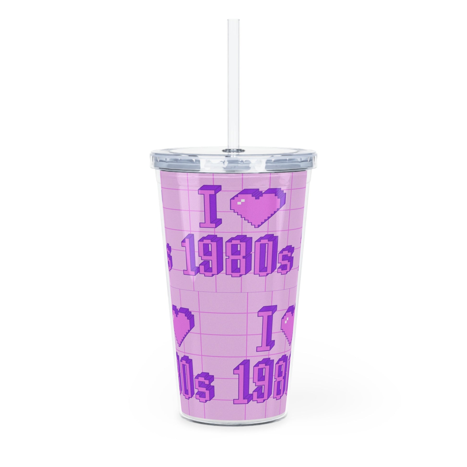 1980s Plastic Tumbler with Straw - Existential Quotes