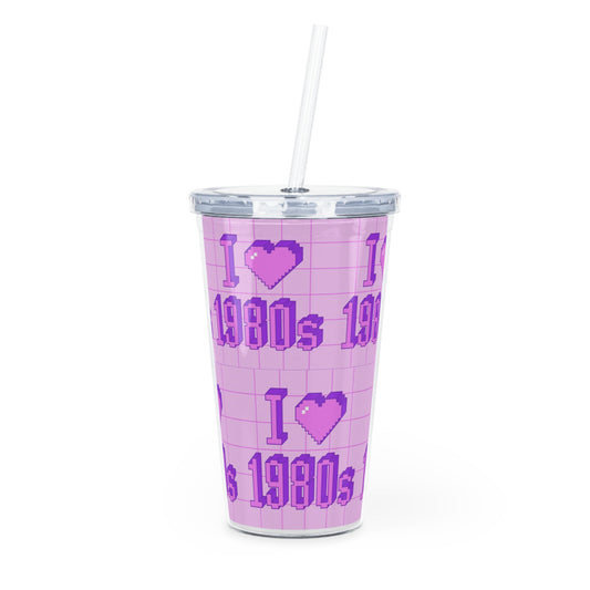 1980s Plastic Tumbler with Straw - Existential Quotes