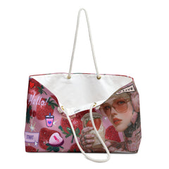 Ichigo- Strawberry Kawaii Weekender Beach Bag — Pink Retro Anime Travel Tote