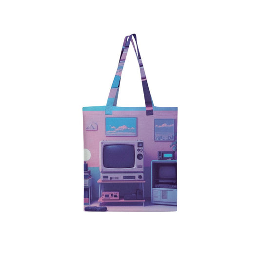 Lofi Vaporwave Bedroom Large City Tote Bag Lined with Inside Pocket – Linen Like Fabric - Existential Quotes