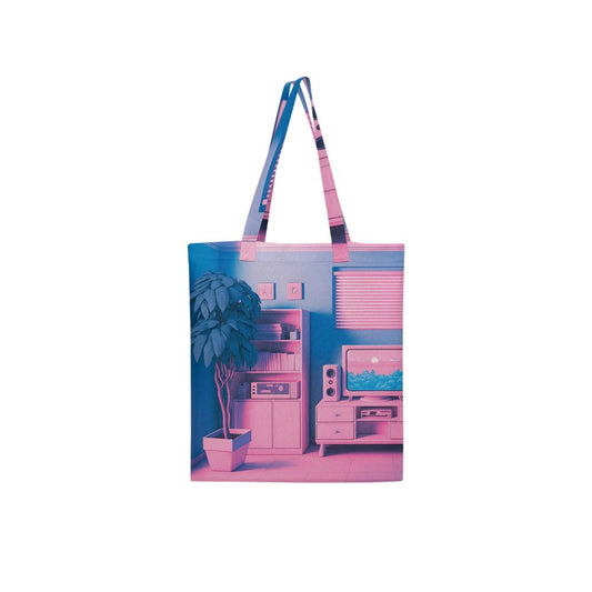 Lofi Vaporwave Large City Tote Bag Lined with Inside Pocket – Linen Like Fabric - Existential Quotes