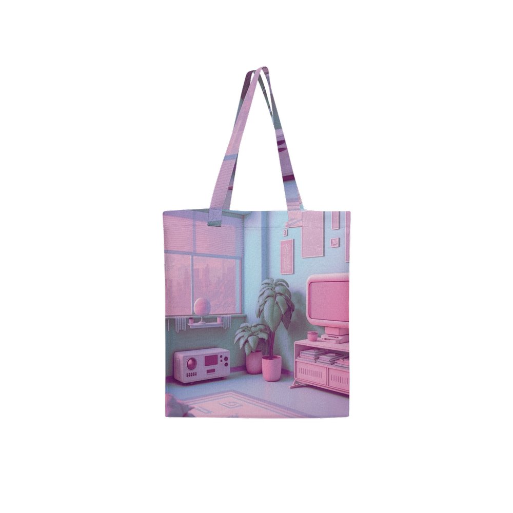 Lofi Vaporwave Large City Tote Bag Lined with Inside Pocket – Linen Like Fabric - Existential Quotes