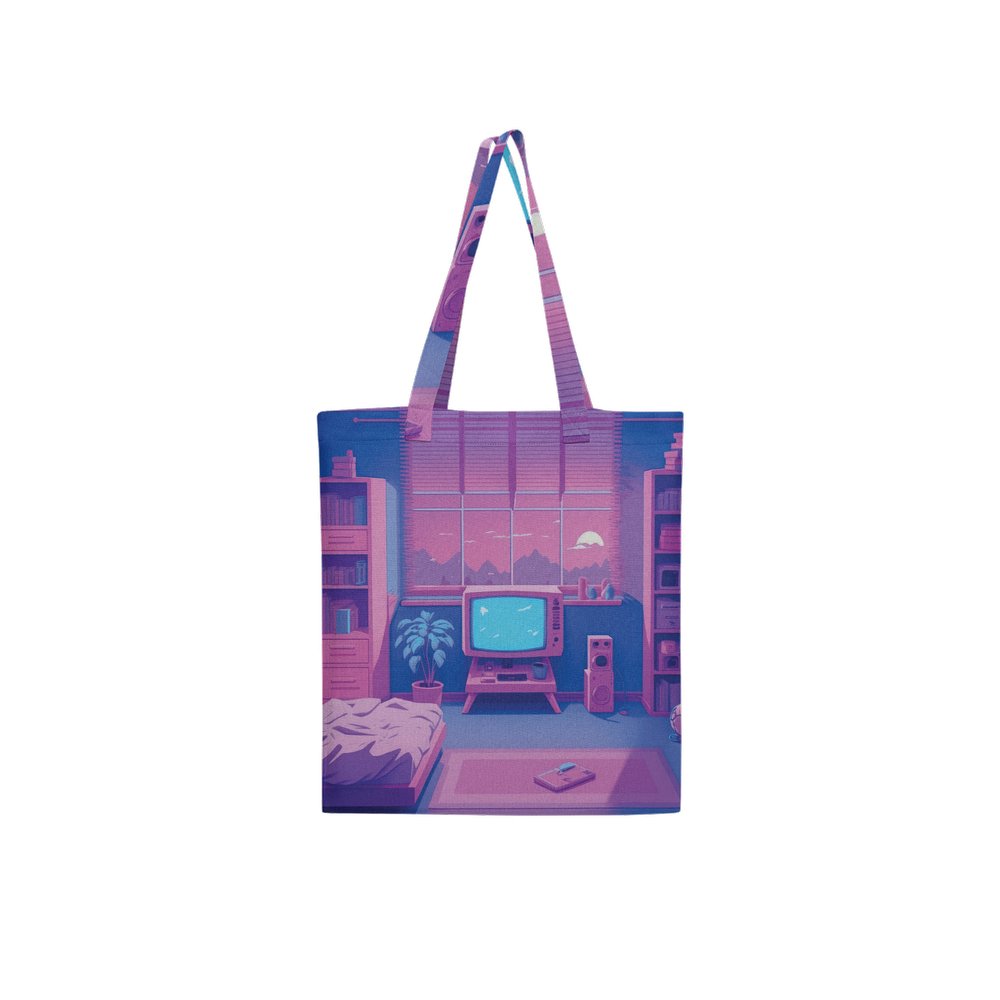 Lofi Vaporwave Large City Tote Bag Lined with Inside Pocket – Linen Like Fabric - Existential Quotes