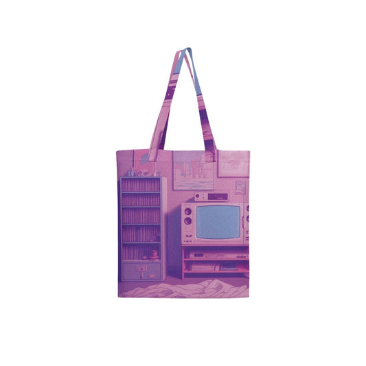 Lofi Vaporwave Large City Tote Bag Lined with Inside Pocket – Linen Like Fabric - Existential Quotes